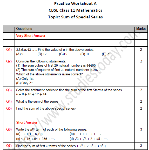 cbse-class-11-maths-sum-of-special-series-worksheet-set-a